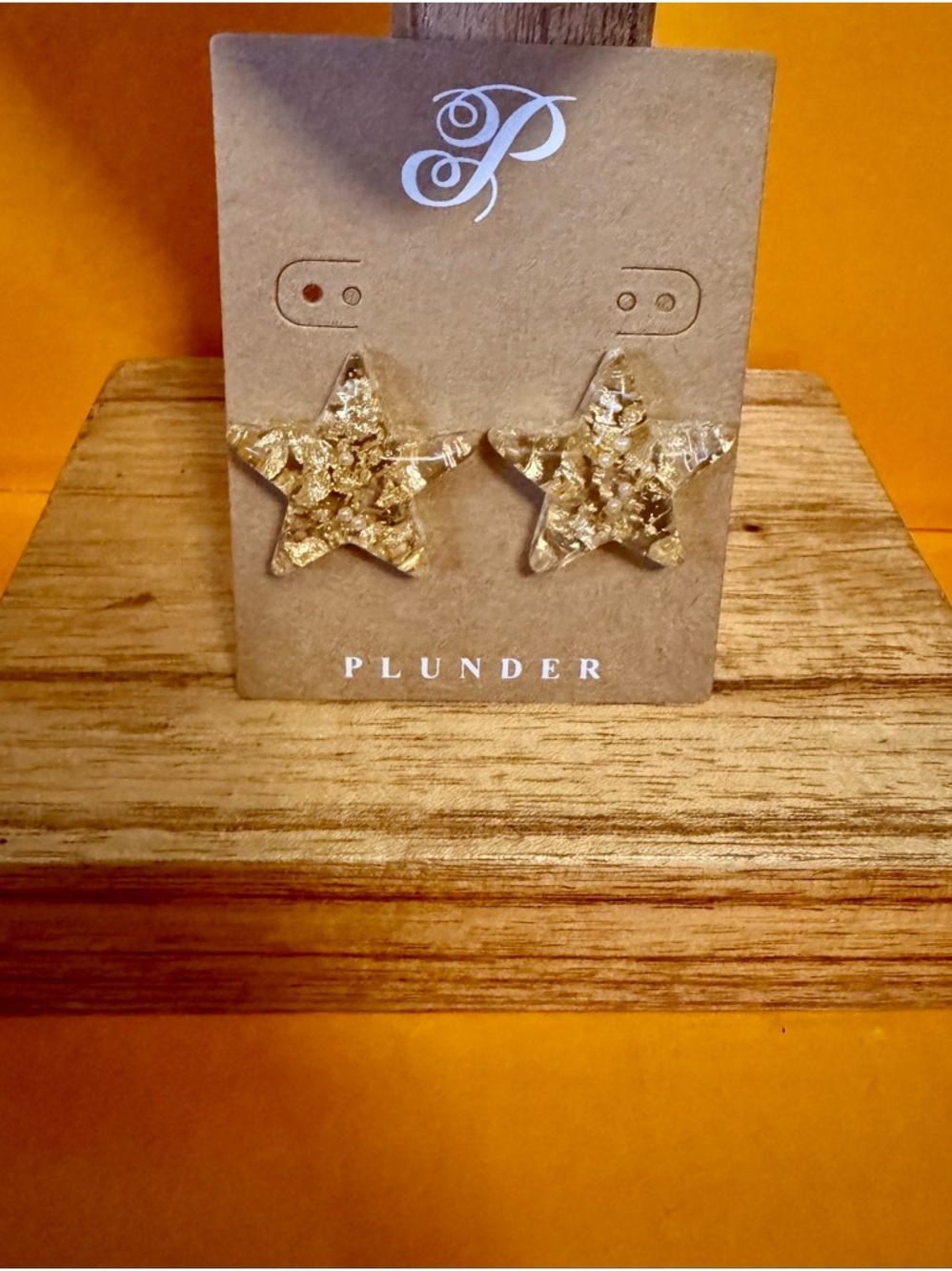 Plunder Golden Star Stud Earrings New in Box + Pouch